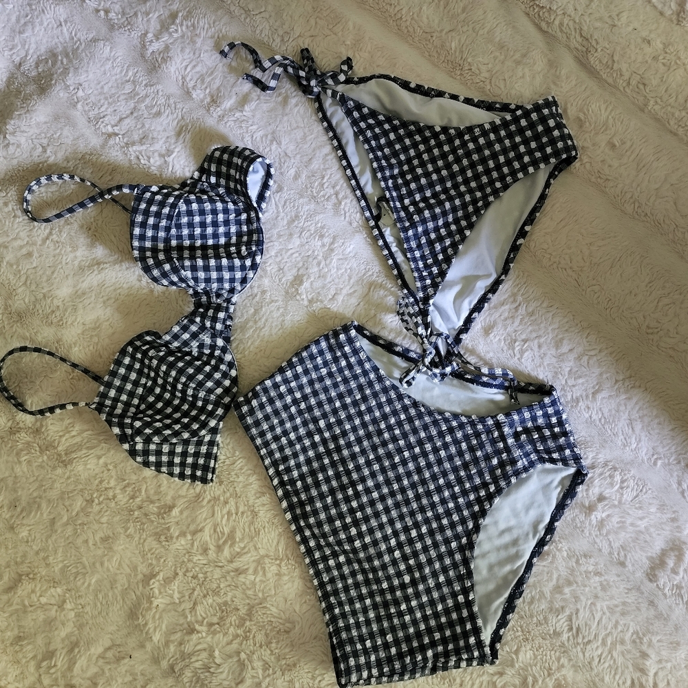 J.crew gingham plaid bikini & 2 bottoms